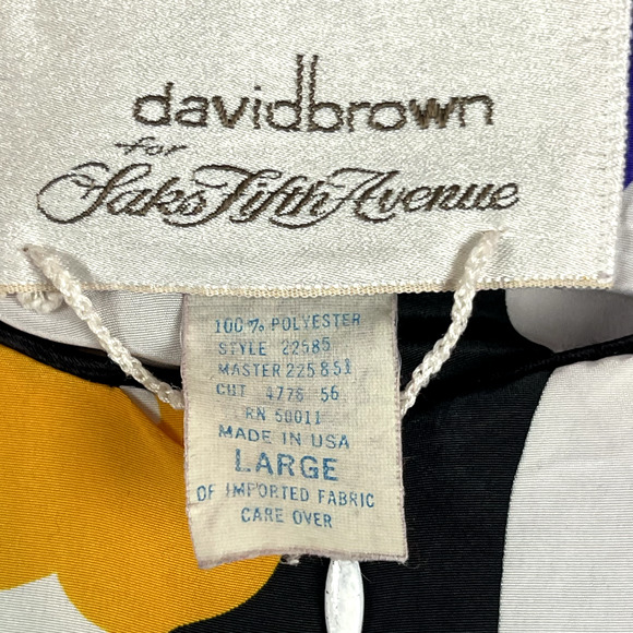 Vintage David Brown Saks Fifth Ave House Dress Womens Large Floral Stripe Artsy - Picture 7 of 16